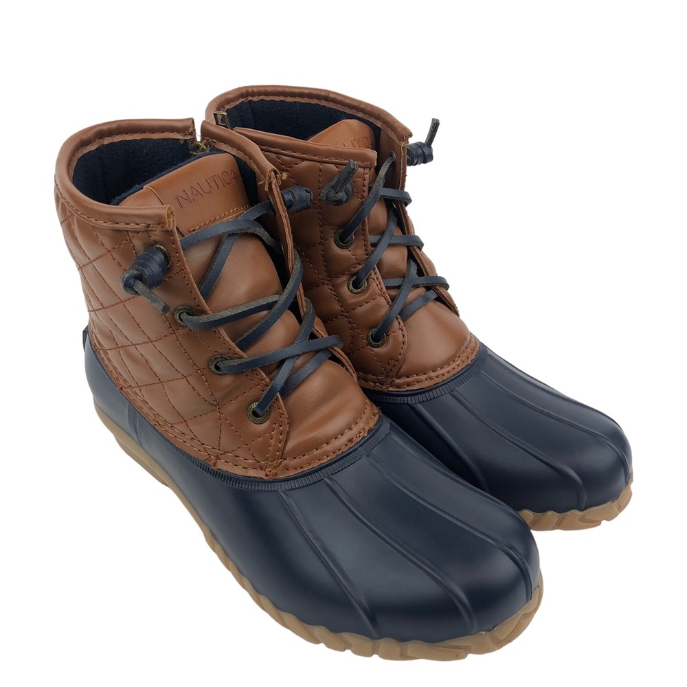 Nautica Dorsay Duck Boots Navy Blue Brown Lace Up Women’s Size 7